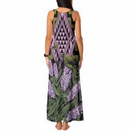 Rongoa Maori New Zealand Koromiko Tank Maxi Dress NZ Hebe Korimako Bellbird Poutama