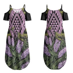 Rongoa Maori New Zealand Koromiko Couples Matching Summer Maxi Dress and Hawaiian Shirt NZ Hebe Korimako Bellbird Poutama