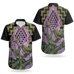 Rongoa Maori New Zealand Koromiko Couples Matching Tank Maxi Dress and Hawaiian Shirt NZ Hebe Korimako Bellbird Poutama