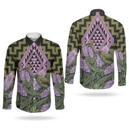 Rongoa Maori New Zealand Koromiko Couples Matching Short Sleeve Bodycon Dress and Long Sleeve Button Shirt NZ Hebe Korimako Bellbird Poutama