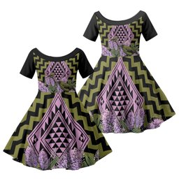 Rongoa Maori New Zealand Koromiko Family Matching Off The Shoulder Long Sleeve Dress and Hawaiian Shirt NZ Hebe Korimako Bellbird Poutama