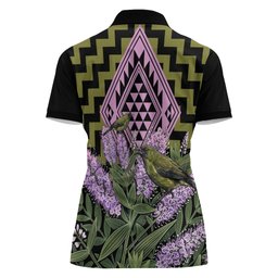 Rongoa Maori New Zealand Koromiko Women Polo Shirt NZ Hebe Korimako Bellbird Poutama