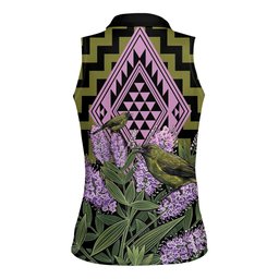 Rongoa Maori New Zealand Koromiko Women Sleeveless Polo Shirt NZ Hebe Korimako Bellbird Poutama