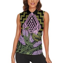 Rongoa Maori New Zealand Koromiko Women Sleeveless Polo Shirt NZ Hebe Korimako Bellbird Poutama
