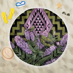 Rongoa Maori New Zealand Koromiko Beach Blanket NZ Hebe Korimako Bellbird Poutama