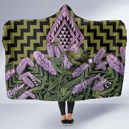 Rongoa Maori New Zealand Koromiko Hooded Blanket NZ Hebe Korimako Bellbird Poutama