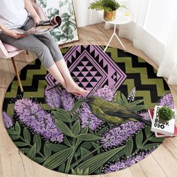 Rongoa Maori New Zealand Koromiko Round Carpet NZ Hebe Korimako Bellbird Poutama