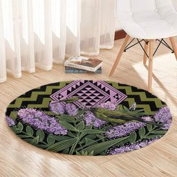 Rongoa Maori New Zealand Koromiko Round Carpet NZ Hebe Korimako Bellbird Poutama