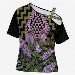 Rongoa Maori New Zealand Koromiko Cross Shoulder Shirt NZ Hebe Korimako Bellbird Poutama