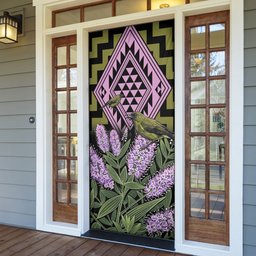 Rongoa Maori New Zealand Koromiko Door Cover NZ Hebe Korimako Bellbird Poutama