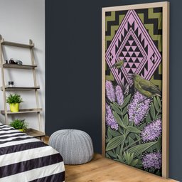 Rongoa Maori New Zealand Koromiko Door Cover NZ Hebe Korimako Bellbird Poutama