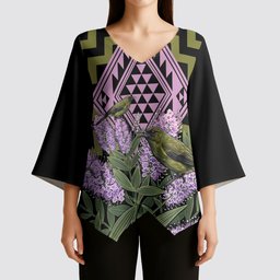 Rongoa Maori New Zealand Koromiko Kimono Sleeve Blouse NZ Hebe Korimako Bellbird Poutama