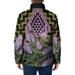 Rongoa Maori New Zealand Koromiko Padded Jacket NZ Hebe Korimako Bellbird Poutama