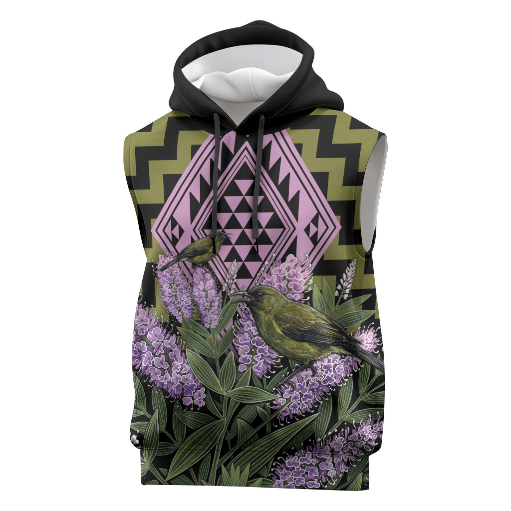Rongoa Maori New Zealand Koromiko Sleeveless Hoodie NZ Hebe Korimako Bellbird Poutama