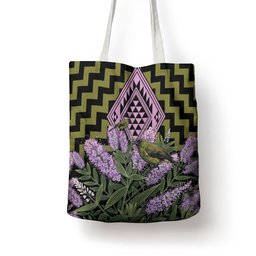 Rongoa Maori New Zealand Koromiko Tote Bag NZ Hebe Korimako Bellbird Poutama