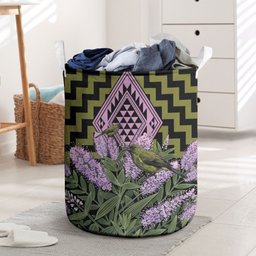 Rongoa Maori New Zealand Koromiko Laundry Basket NZ Hebe Korimako Bellbird Poutama
