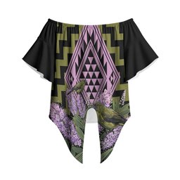 Rongoa Maori New Zealand Koromiko Off Shoulder Wrap Waist Top NZ Hebe Korimako Bellbird Poutama