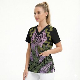 Rongoa Maori New Zealand Koromiko Scrub Top NZ Hebe Korimako Bellbird Poutama
