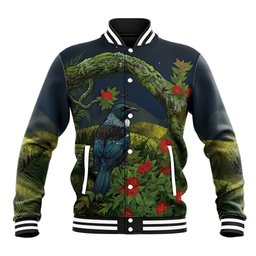 Rongoa Maori New Zealand Rata Baseball Jacket NZ Tui Bird Forest Vibes