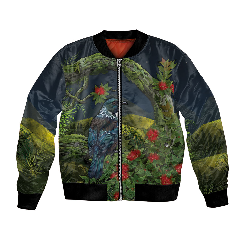 Rongoa Maori New Zealand Rata Bomber Jacket NZ Tui Bird Forest Vibes