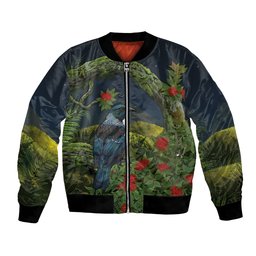 Rongoa Maori New Zealand Rata Bomber Jacket NZ Tui Bird Forest Vibes