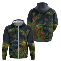 Rongoa Maori New Zealand Rata Zip Hoodie NZ Tui Bird Forest Vibes