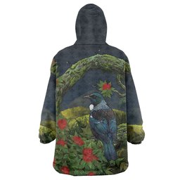 Rongoa Maori New Zealand Rata Wearable Blanket Hoodie NZ Tui Bird Forest Vibes