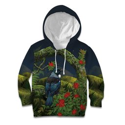 Rongoa Maori New Zealand Rata Kid Hoodie NZ Tui Bird Forest Vibes