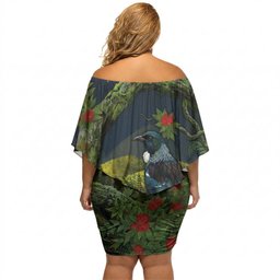 Rongoa Maori New Zealand Rata Off Shoulder Short Dress NZ Tui Bird Forest Vibes