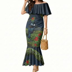 Rongoa Maori New Zealand Rata Mermaid Dress NZ Tui Bird Forest Vibes