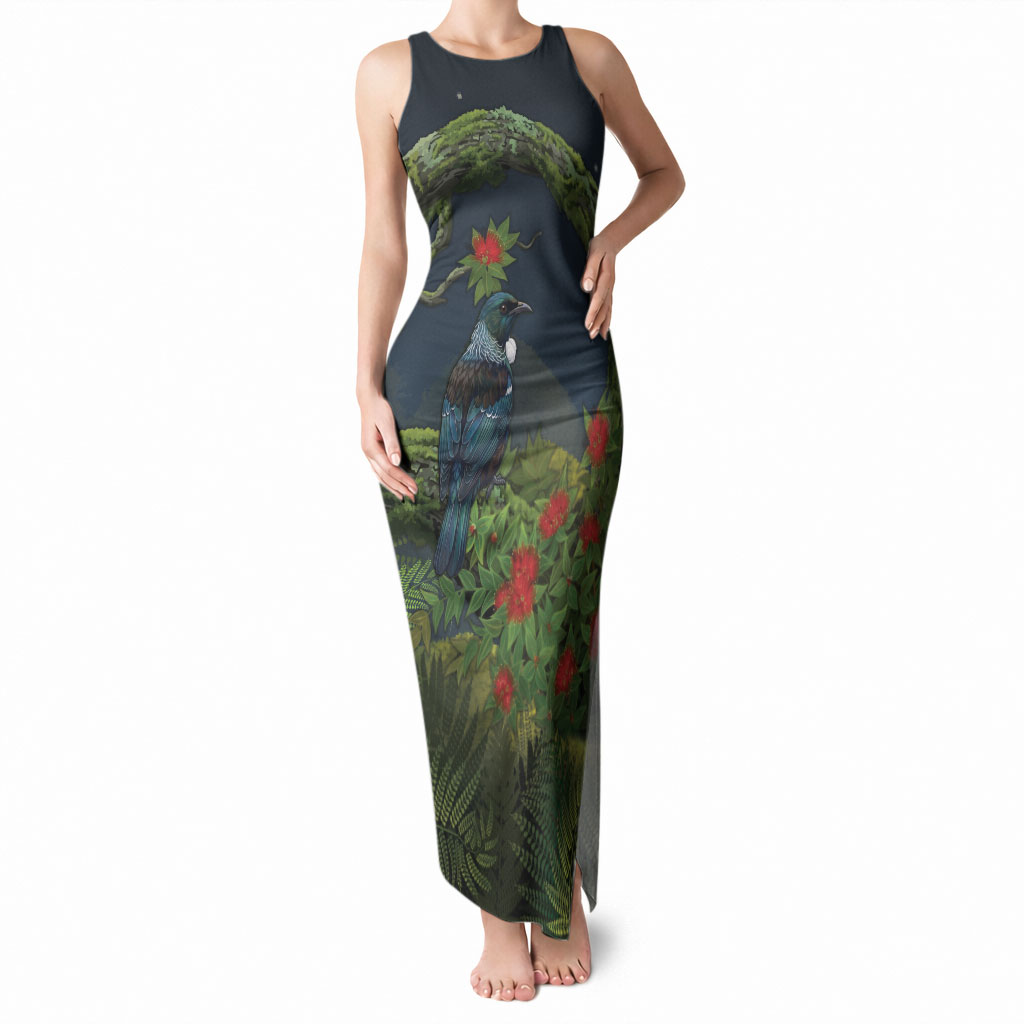 Rongoa Maori New Zealand Rata Tank Maxi Dress NZ Tui Bird Forest Vibes