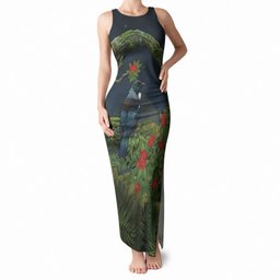 Rongoa Maori New Zealand Rata Tank Maxi Dress NZ Tui Bird Forest Vibes