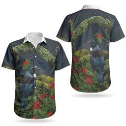 Rongoa Maori New Zealand Rata Couples Matching Long Sleeve Bodycon Dress and Hawaiian Shirt NZ Tui Bird Forest Vibes