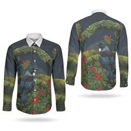 Rongoa Maori New Zealand Rata Couples Matching Off Shoulder Maxi Dress and Long Sleeve Button Shirt NZ Tui Bird Forest Vibes