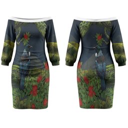 Rongoa Maori New Zealand Rata Couples Matching Off The Shoulder Long Sleeve Dress and Long Sleeve Button Shirt NZ Tui Bird Forest Vibes