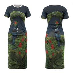 Rongoa Maori New Zealand Rata Couples Matching Short Sleeve Bodycon Dress and Long Sleeve Button Shirt NZ Tui Bird Forest Vibes