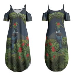 Rongoa Maori New Zealand Rata Couples Matching Summer Maxi Dress and Long Sleeve Button Shirt NZ Tui Bird Forest Vibes