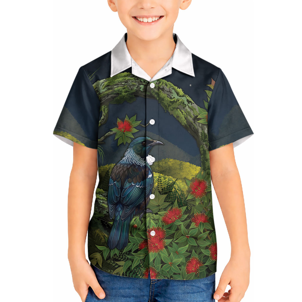 Rongoa Maori New Zealand Rata Kid Hawaiian Shirt NZ Tui Bird Forest Vibes