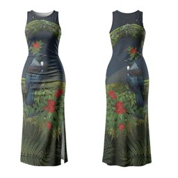 Rongoa Maori New Zealand Rata Couples Matching Tank Maxi Dress and Long Sleeve Button Shirt NZ Tui Bird Forest Vibes