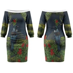 Rongoa Maori New Zealand Rata Family Matching Off The Shoulder Long Sleeve Dress and Hawaiian Shirt NZ Tui Bird Forest Vibes