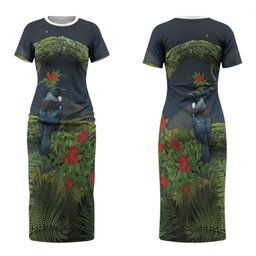 Rongoa Maori New Zealand Rata Family Matching Short Sleeve Bodycon Dress and Hawaiian Shirt NZ Tui Bird Forest Vibes