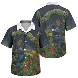 Rongoa Maori New Zealand Rata Family Matching Off Shoulder Short Dress and Hawaiian Shirt NZ Tui Bird Forest Vibes