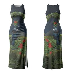 Rongoa Maori New Zealand Rata Family Matching Tank Maxi Dress and Hawaiian Shirt NZ Tui Bird Forest Vibes