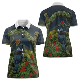 Rongoa Maori New Zealand Rata Women Polo Shirt NZ Tui Bird Forest Vibes