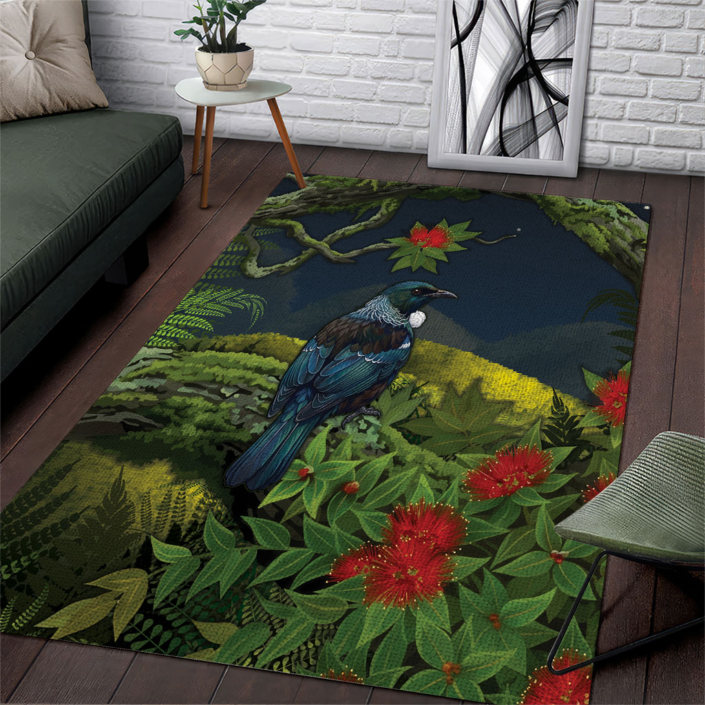 Rongoa Maori New Zealand Rata Area Rug NZ Tui Bird Forest Vibes