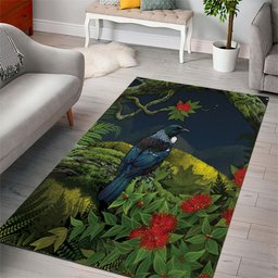 Rongoa Maori New Zealand Rata Area Rug NZ Tui Bird Forest Vibes