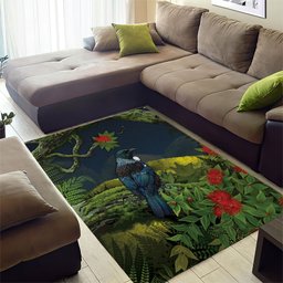 Rongoa Maori New Zealand Rata Area Rug NZ Tui Bird Forest Vibes