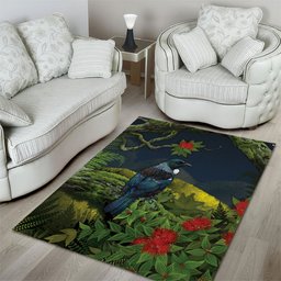 Rongoa Maori New Zealand Rata Area Rug NZ Tui Bird Forest Vibes