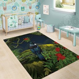 Rongoa Maori New Zealand Rata Area Rug NZ Tui Bird Forest Vibes