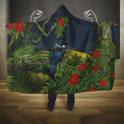 Rongoa Maori New Zealand Rata Hooded Blanket NZ Tui Bird Forest Vibes